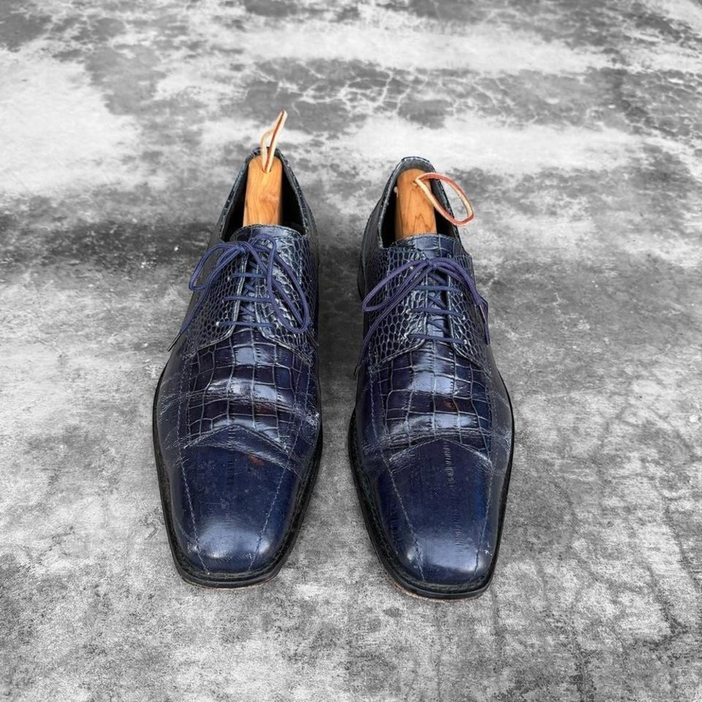 intage Stacy Adams Navy Blue Exotic Croc Leather Oxford dress shoes